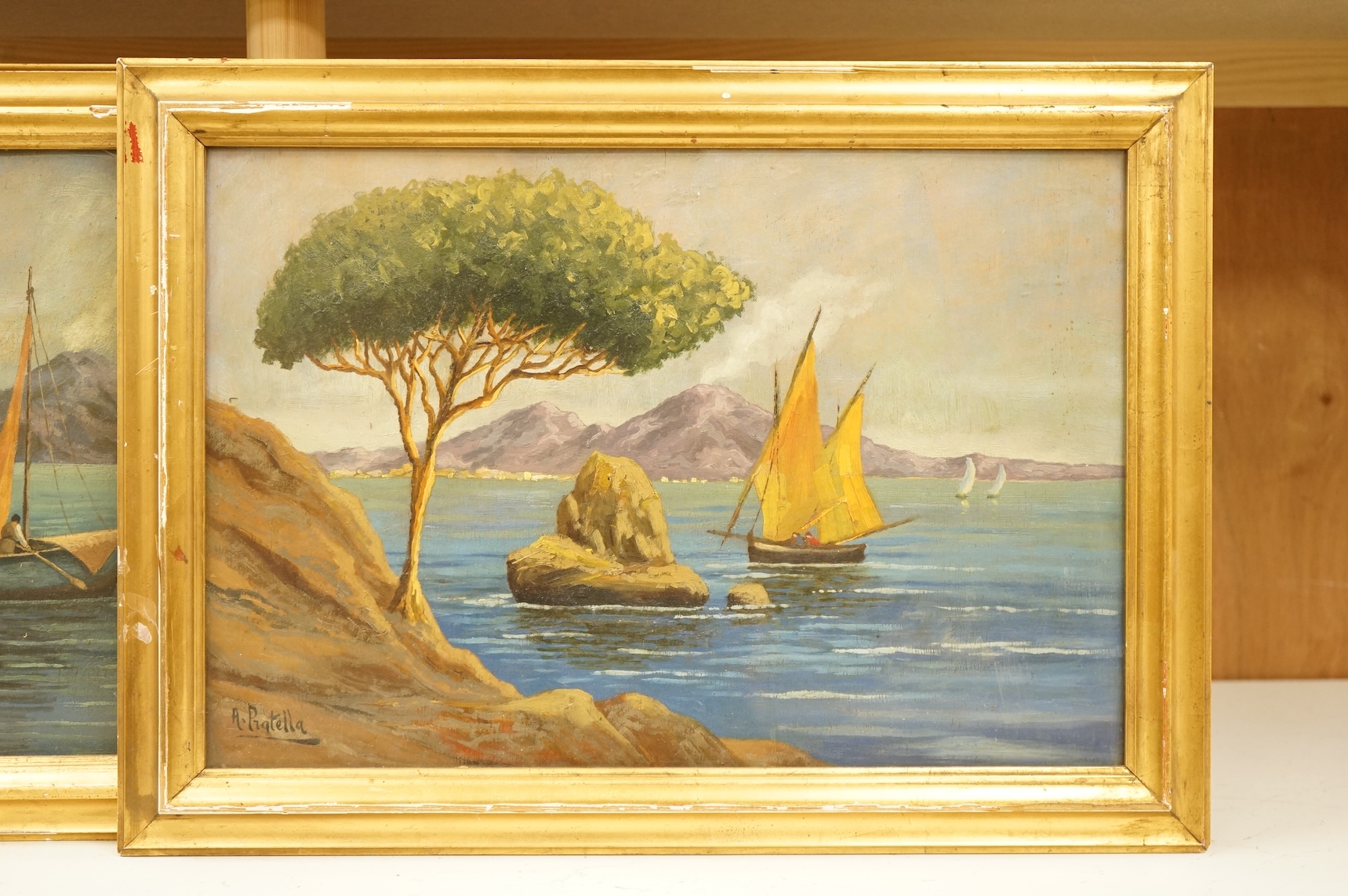 Continental School, Coastal views with boats, each bearing signature, pair of oils on board, 32 x 46cm